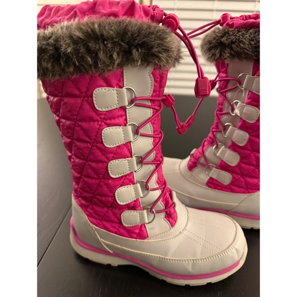 Lands' End Girls Insulated Tall Snow Winter Boots Size 3 Gray/Pink Waterproof - Picture 4 of 15